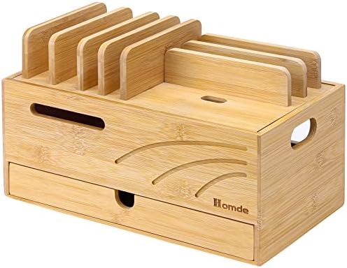 Homde Bamboo Charging Station Organizer: 6 Compartments and Drawer