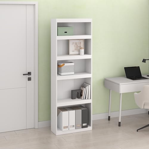 Frei 5-Tier Bookcase, Adjustable Bookshelf, for Living Room and Home Office, White