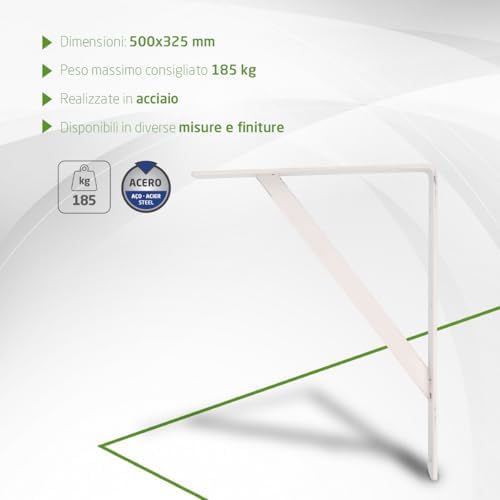 Amig - Pack of 4 Shelf Brackets Colour White - Bracket for Shelves 500 x 325 mm - Heavy-Duty Steel up to 185 kg