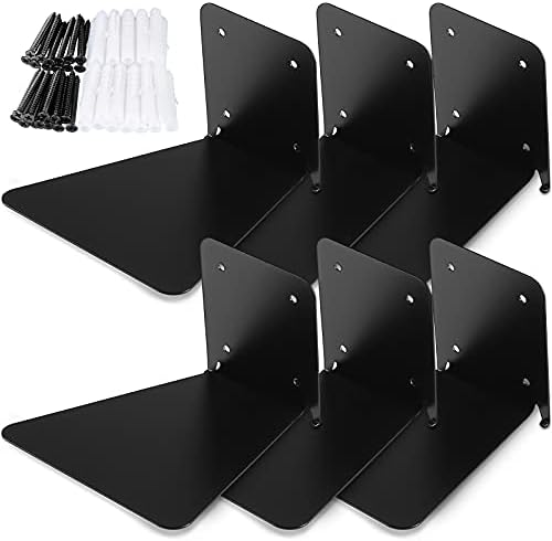 Jetec 6 Pack Invisible Bookshelf Wall Mounted Metal Heavy Duty, Black