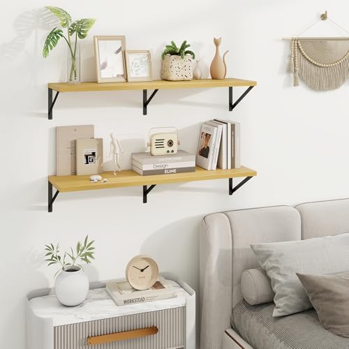 Axeman Deep Floating Shelves, 36'' x 10'' Oak Wall Shelves Set of 2