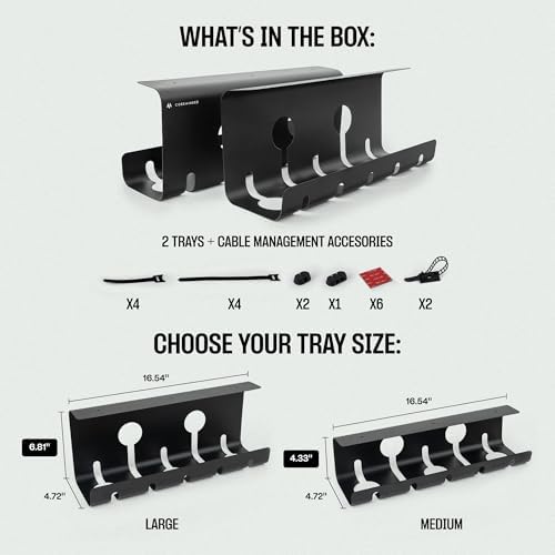 COREMINDED No-Drill Under Desk Cable Management Tray, 2-Pack, Medium