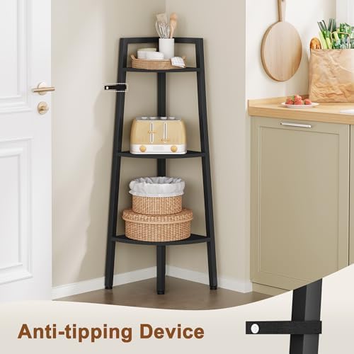 Hoctieon Corner Shelf, 3-Tier 40" Tall Corner Bookshelf, Rustic Ladder Shelf, Industrial Display Stand for Living Room, 