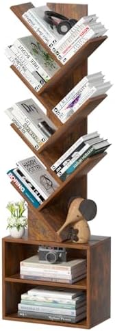 SHEEPAM 10-Tier Tree Bookshelf Floor Standing Narrow Space Storage Bookcase