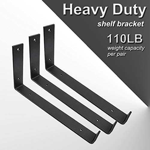 Shelf Brackets 12 Inch 4PCS Heavy Duty Frosted Black Wall Bracket with Lip for Floating Shelves Rustic Iron Metal Shelf 