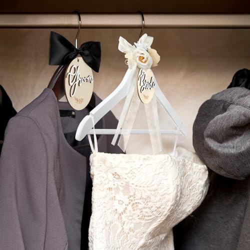 FillTouch 2 Pack Bride and Groom Wedding Hanger, Brown, White, Flower