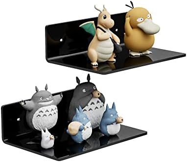 Sezanrpt 9 Inches Acrylic Wall Shelves 2 Pack, Floating Shelf for Wall Mounting, Acrylic Display Ledges for Funko Pop Figures, Home Décor, Living Room, Gaming Room, Plants(9 inch, Black)