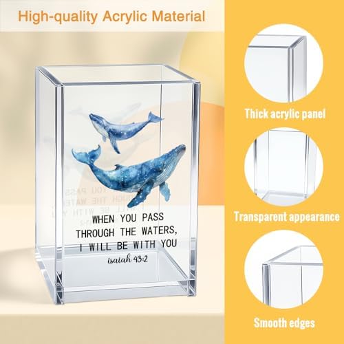 When You Pass Through The Waters Acrylic Cosmetic Pencil Pen Holder Cup, Christian Baptism Gift for Mom Sister Grandma BFF Aunt Coworker Women, Women Faith Gifts, Appreciation Thank You Present