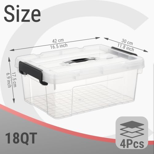 Cetomo Plastic Storage Bins with Handle, Storage Bin with Lids, Organizing Container, PP Box for Home Office, Clear, 18 