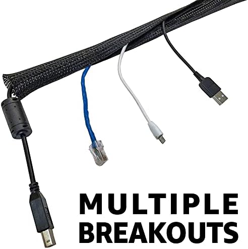 Electriduct 1/2" Side Entry Cable Wrap Braided Sleeving with Hook & Loop Fastener - 10 Feet (Black)