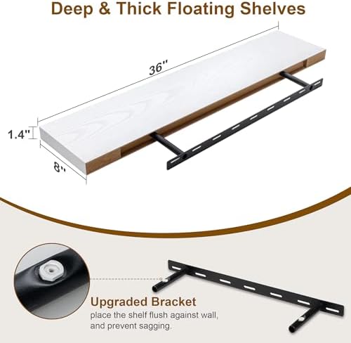 Fun Memories White Floating Shelves 36 Inch Long, 8 Inch Deep Floating Shelf for Wall, 36" W x 8" D Floating Shelves Set