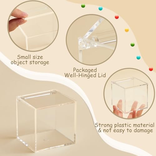 Blulu 8 Pcs Clear Acrylic Box with Lid, 3.15 x 3.15 x 3.15 Inch, Flip Style