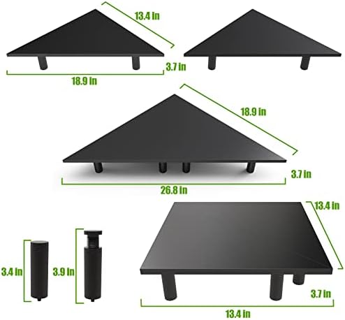 2 Pack White Corner Monitor Stand, Triangle/Square Adjustable Height Riser, 27-inch Universal Desktop Shelf for Computer