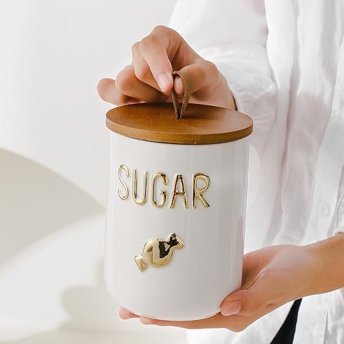 Comeon Ceramic Canister Set with Airtight Seal Bamboo Lid Silicone, 27oz Food Storage Jars for Coffee Sugar Tea, Contain