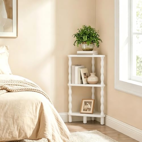 HOOBRO 3-Tier Corner Shelf, Wooden Corner Bookshelf for Small Space, Stylish Corner Storage Display Shelves for Living R