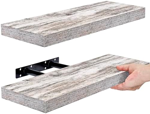 Sorbus 16 Inch Wood Floating Shelves for Wall (2 Pack, Rustic)