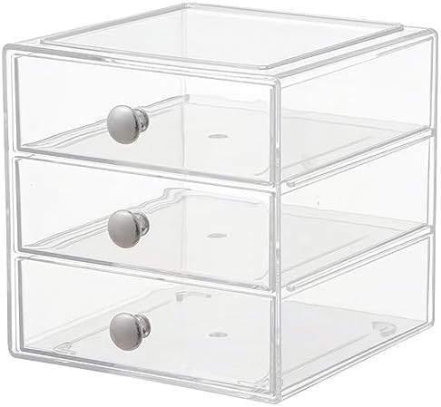 AJIODA Makeup Drawer Organizer Box with 3 Drawers, Acrylic Cosmetic Display Case Vanity Organizer Jewelry Storage Box St