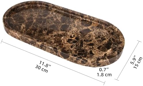 Oval Marble Bathroom Vanity Tray, Dark Brown, 12" x 6" x 0.8"