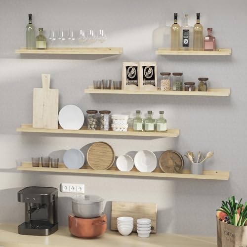 SAUMONIERES Picture Ledge Shelf Floating Book Shelves Set of 2 Wall Mounted Solid Wood for Bedroom Bathroom Living Room 