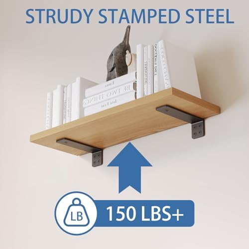 Shelf Brackets 10 inch, Heavy Duty Shelf Bracket 6 Pack L Brackets Black Metal Wall Bracket for Shelves Support Bracket 