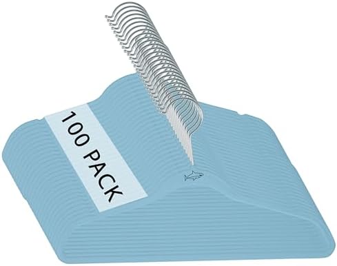 Simplify Kids 100 Pack Velvet Hangers with Shark Icon in Light Blue