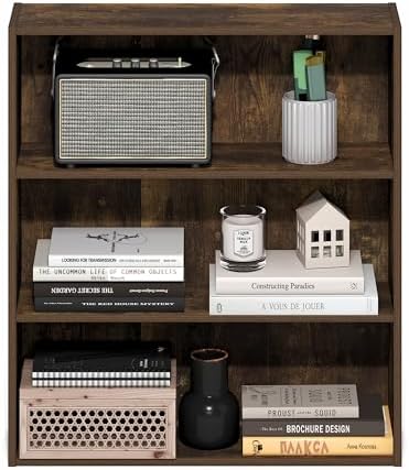 Furinno Basic Book Shelf, 3-Tier Bookshelf, Cube Storage Organizer Bookcase with Open Shelf, 7 x 24 x 26, for Living Roo