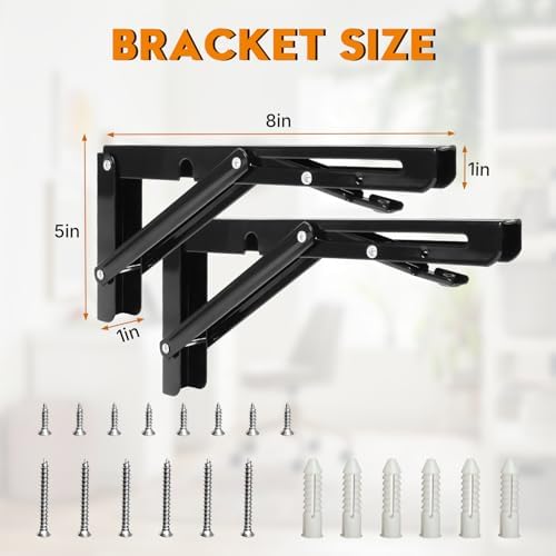 Folding Shelf Brackets 14 Inch - 2PCS Heavy Duty Metal Bracket Shelf, Wall Mounted Collapsible Bracket for Space Saving 