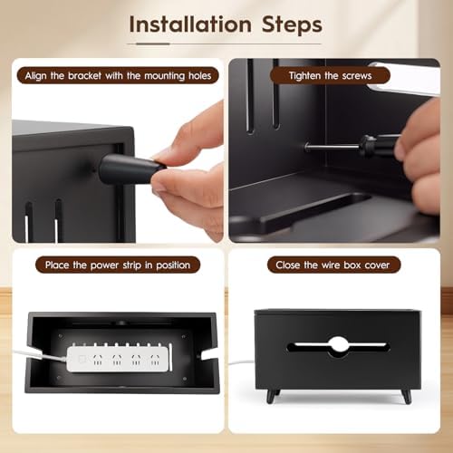 Extra Large Cable Management Box，Wood Cable Organizer Box,Power Strip Box & Organizer for Power Strip, TV Wires & Desk C