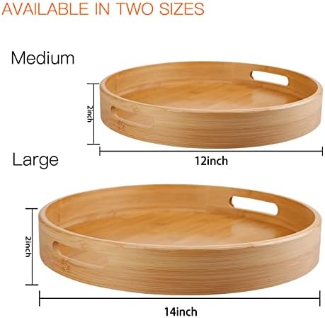 Lazy Susan Organizer 14 inch, Bamboo Lazy Susan for Table, Kitchen Turntable Organizer with Double Handles, Round Wood R
