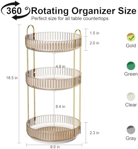 GTI 360°Rotating Makeup Organizer, 3 Tier Large Capacity Perfume Cosmetics Skincare Vanity Organizers,Bathroom Counter O