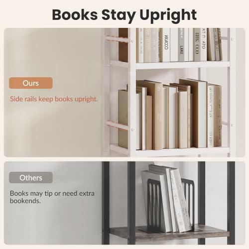Small Bookshelf, 3-Tier Bookcase with Side Rails for Small Space