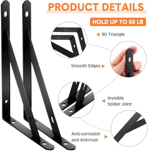Nuogo 20 Pcs 8" L X 5" H Metal Shelf Brackets L Shape Bulk with Hardware