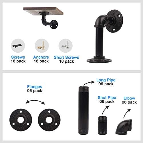 Pipe Shelf Brackets Set of 6 EQUASON Industrial Iron Shelf Brackets Pipe Shelving Brackets for Custom Floating Shelves D