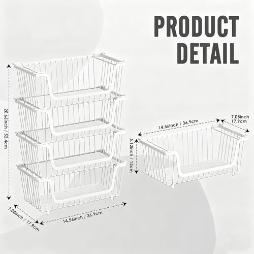 GAOKASE 4 Pcs Stackable Wire Baskets,14.57" L x 7.09" W x 5.12" H