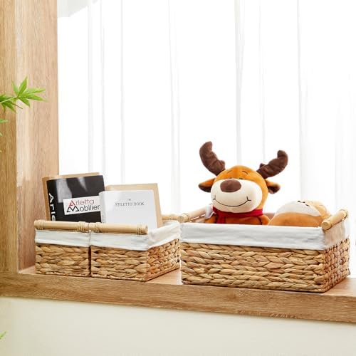 Vagusicc Wicker Storage Basket, 3-Packs Water Hyacinth Storage Baskets for Organizing, Large Cube Storage Organizer Bask