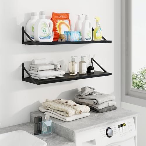 Axeman 30 Inch Floating Shelves, 10 Inch Deep Black Wall Shelves Set of 2