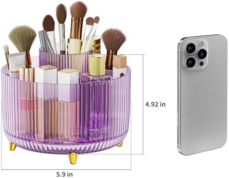 Clear Rotating Makeup Organizer Countertop for Vanity, 360° Makeup Brush Holder Organizer with 5 Compartments, Transpare