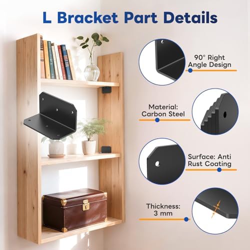 4"x2"x2" Corner Brackets for Wood, 200LB, Black 8 Pack