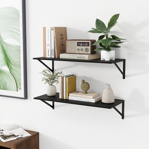 Heimlove 28W x 12D Deep Floating Shelves Set of 2 Black