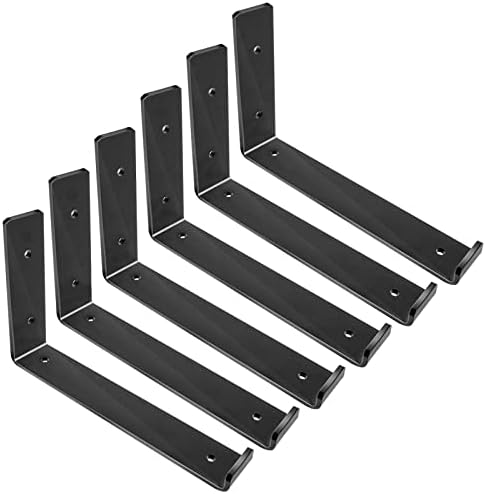 Shelf Brackets 10 Inch, Heavy Duty Black Metal Floating Shelf Bracket, Rustic Farmhouse Decorative Iron L Bracket with L