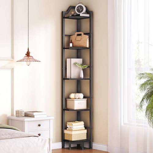 HOOBRO Narrow Corner Shelf Stand, 5-Tier Corner Shelf, 63” Tall Multipurpose Corner Bookshelf, Standing Display Shelf Pl