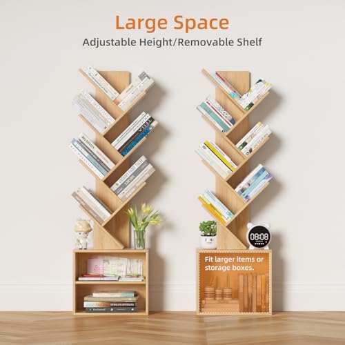 SHEEPAM 10-Tier Tree Bookshelf Floor Standing Narrow Space Storage Bookcase