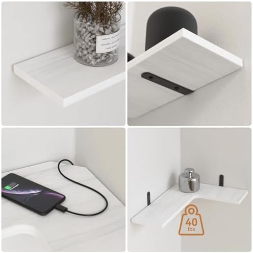 Floating Corner Shelves for Wall, Corner Wall Mounted Shelf for Home Décor Storage, Rustic Wood Shelves for Room, Bathro