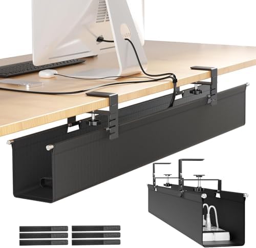 [Upgraded] Large Under Desk Cable Management Tray, Cinati Cable Management Under Desk No Drill, 28.4" Fabric Cord Hider 