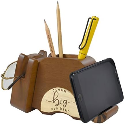 I'm Wood Multipurpose Raccoon Eyeglass Phone Pen & Pencil Holder Stand Stationery Desk Organizer Accessories Decor, for Home Office Desktop Decoration Birthday Graduation Gifts “Dream Big Aim High”