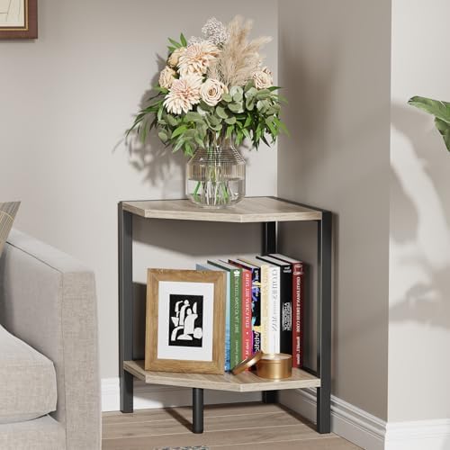 Creso hom Corner Shelf Stand, 2 Tier Industrial Corner Bookshelf