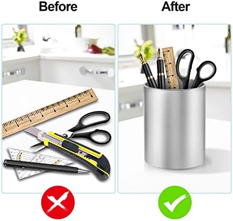 Desktop Pen Holder and Pencil Holder, Metal Desktop Pen Holder, Makeup Brush Holder, Pencil Cup, Desktop Stationery Storage Box, Suitable for Office and Home Use, 3.9 × 3.14 inches (Silver)