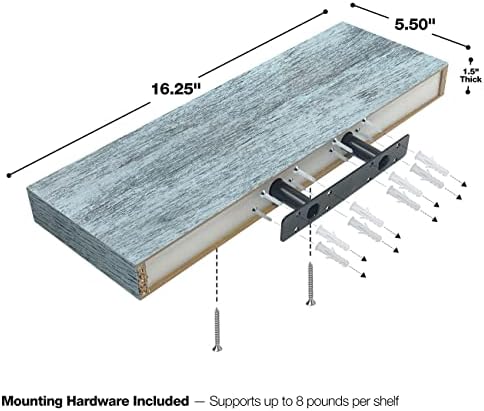 Sorbus 16 Inch Wood Floating Shelves for Wall (3 Pack, Blue/Rustic)