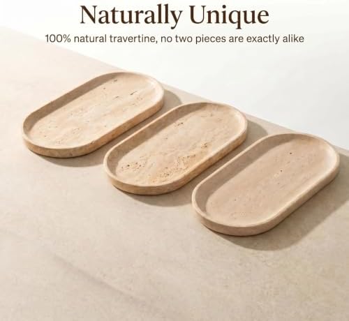 Travertine Bathroom Vanity Tray, 12"x6" Decorative Marble Tray for Kitchen Countertop, Elegant Stone Catchall Organizer 