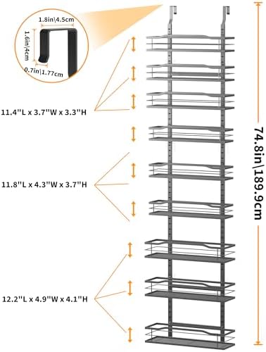 Moforoco 12.2"(W) Narrow 9-Tier Over The Door Pantry Organizer, Pantry Organization and Storage, Black Hanging Basket Wa